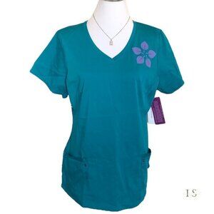 ⚫️ Healing Hands teal label yoga Juliet top XL NWT with flower detail​​